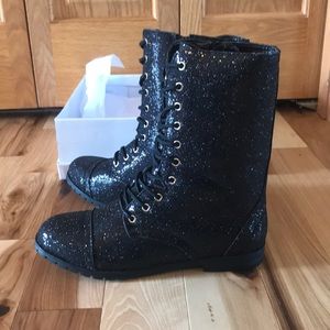 NEW black sparkle girls combat boots
